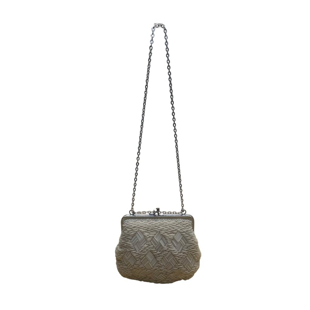 Vintage Magid Women’s Ivory Beaded Handbag With Chain Strap Evening Purse